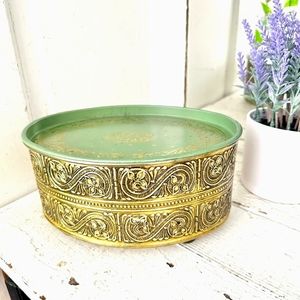 Vintage Guildcraft Oval Tin Golden & Moss green Storage Box